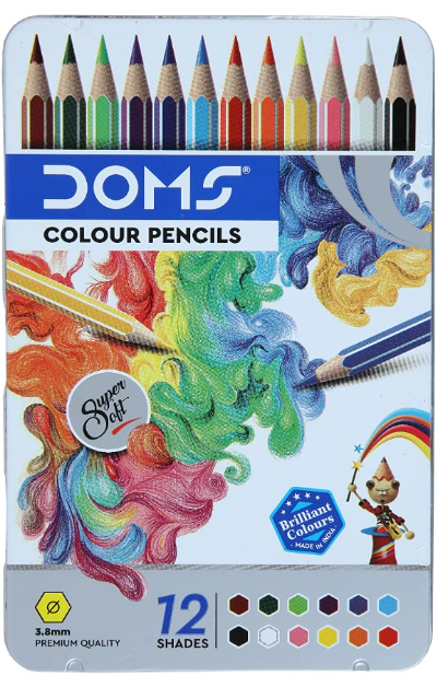 Doms 12 Shades Super Soft Color Pencils Flat Tin Box | Smooth Color Application | For Blending & Experimenting Different Art Strokes